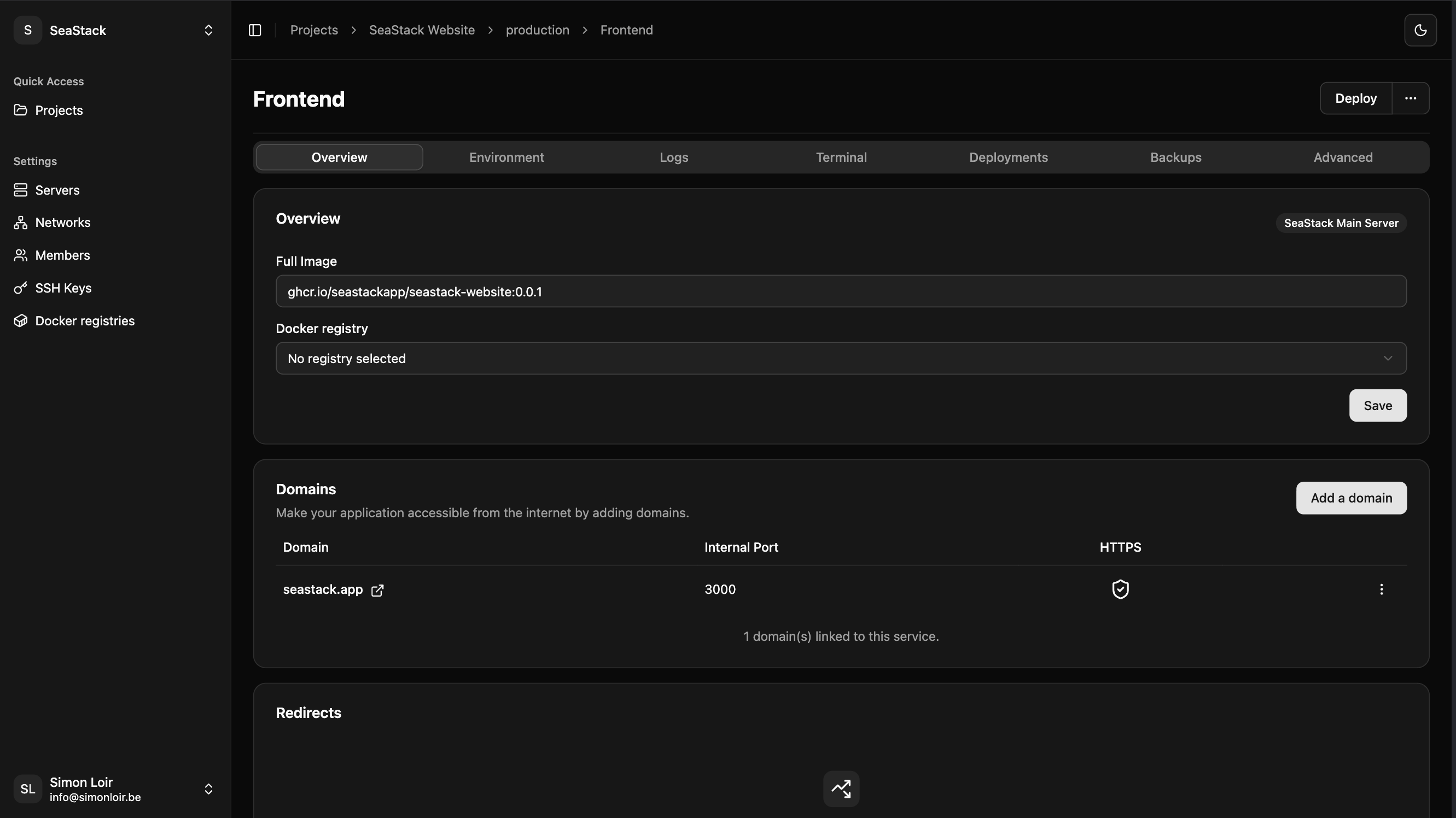 SeaStack Dashboard Interface